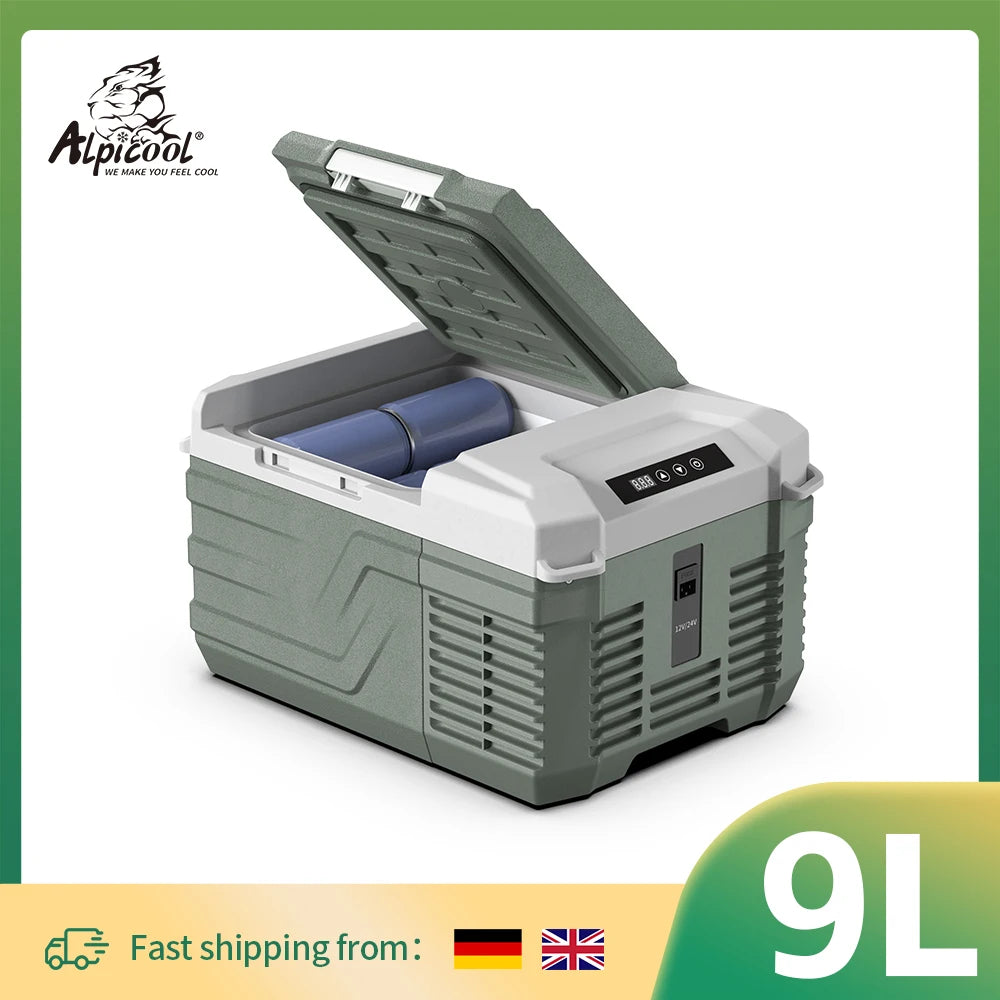 Alpicool NL9 9L Portable Refrigerator 12V/24V Small Car Fridge 100V~240V AC Electric Cooler Plug in Mini Freezer for Camping