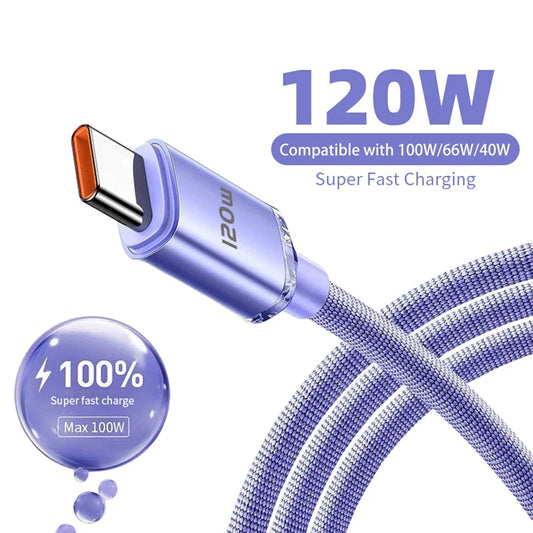120W PD Type C Super Fast Charger Cable Quick Charge USB Cord for Samsung Xiaomi Huawei - Superfast Data Sync Charging Cable